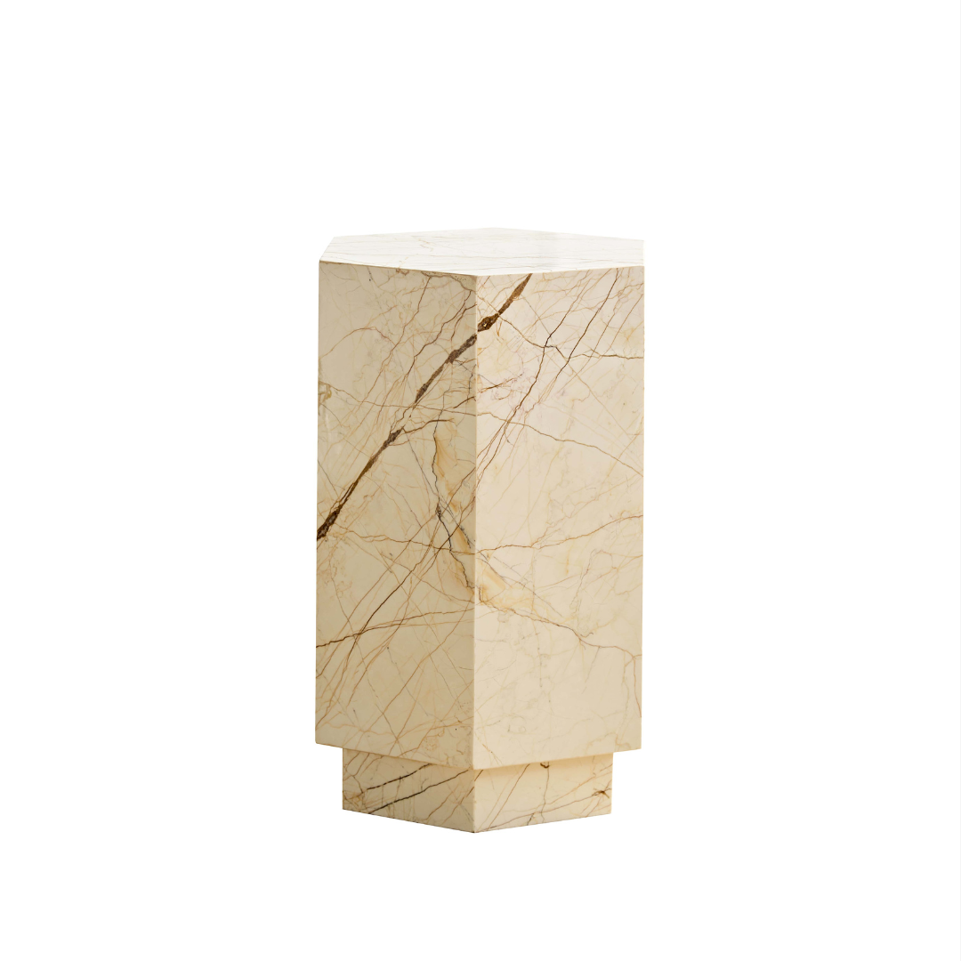 Elliot Hexagonal Marble Plinth - Brown Vein - Short BUBULAND HOME