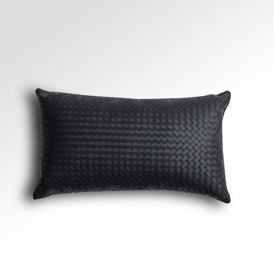 Flex Black Premium Faux Leather Cushion with Woven Texture - Rectangle BUBULAND HOME