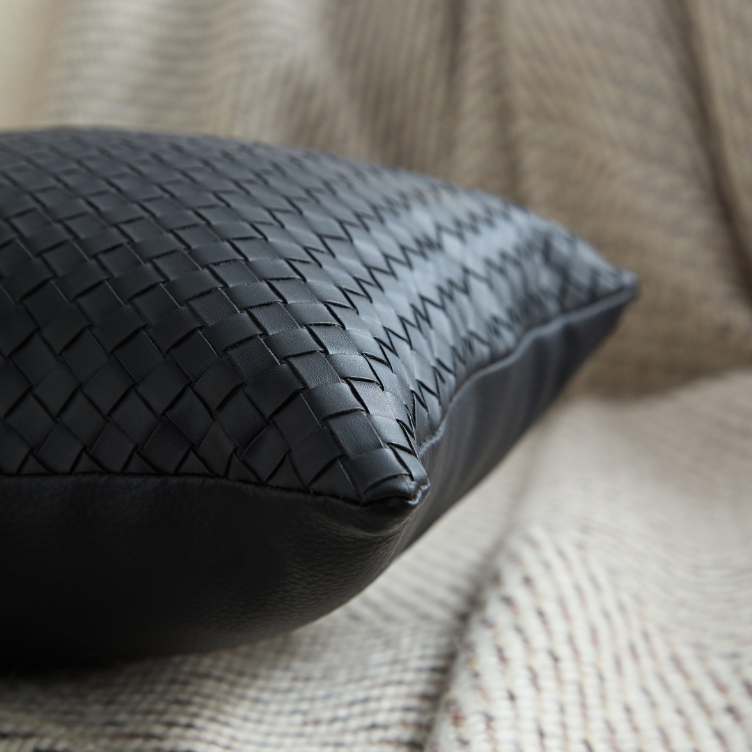 Flex Black Premium Faux Leather Cushion with Woven Texture - Rectangle BUBULAND HOME
