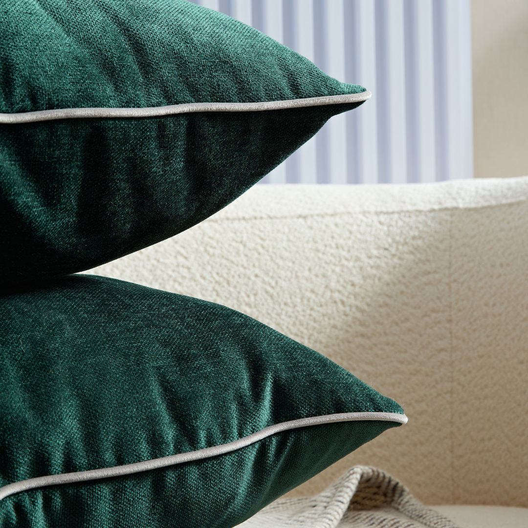 Flex Green Premium Fabric Cushion with Grey Piping - Square - Cushions Green BUBULAND HOME