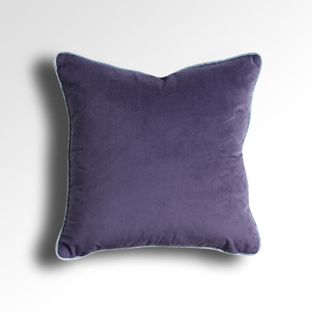 Flex Purple Premium Velvet Cushion with Light Blue Piping - Square - Cushions Purple BUBULAND HOME