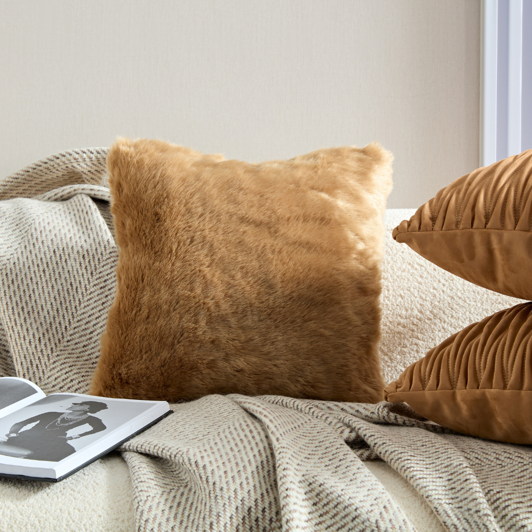 Glamour Caramel Faux Fur Cushion - Square - Cushions Caramel BUBULAND HOME