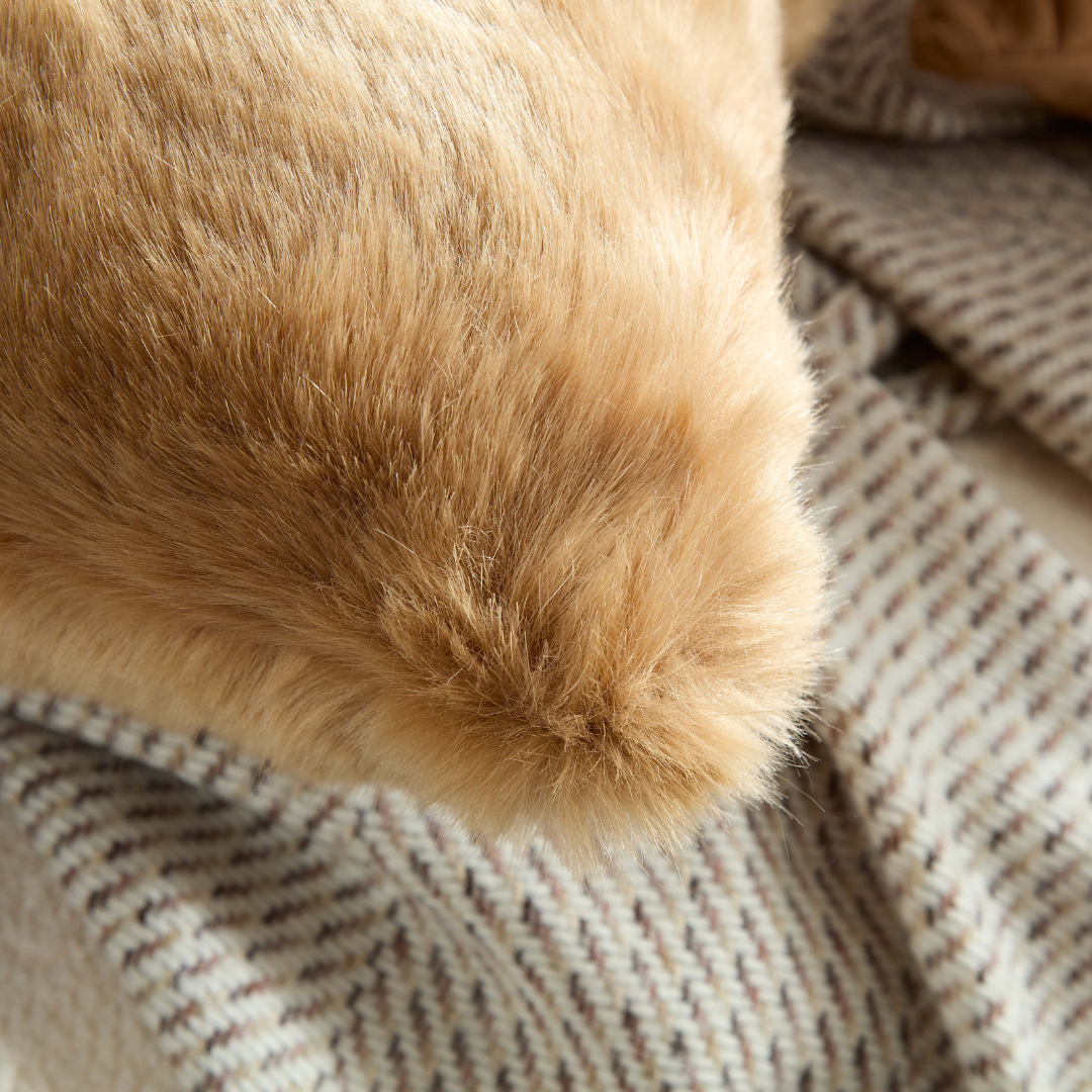Glamour Caramel Faux Fur Cushion - Square - Cushions Caramel BUBULAND HOME