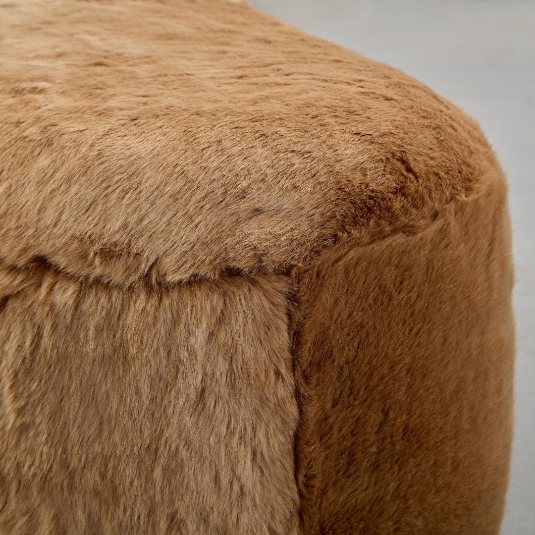 Glamour Long Oval Ottoman - Caramel Faux Fur BUBULAND HOME