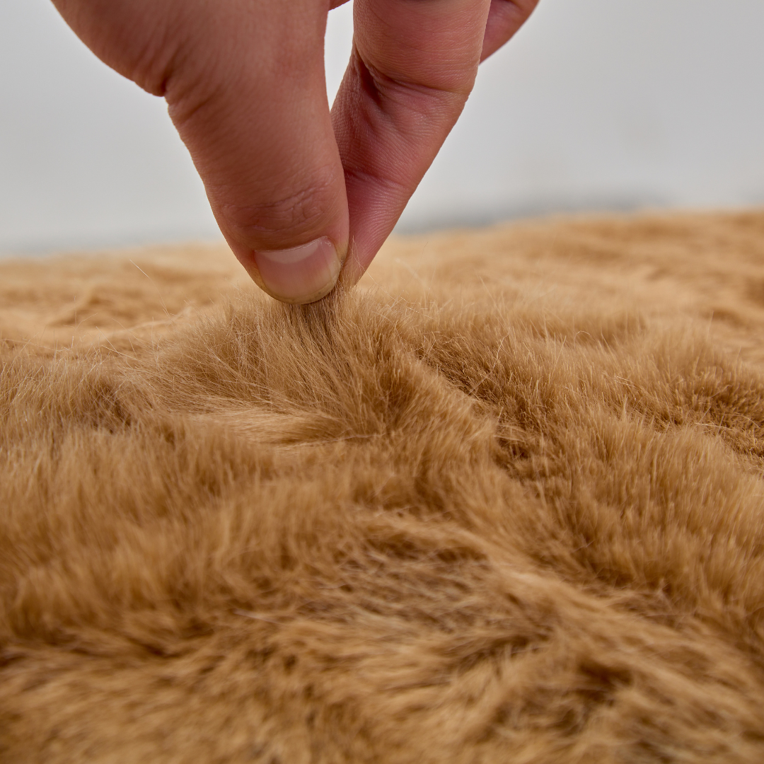 Glamour Long Oval Ottoman - Caramel Faux Fur BUBULAND HOME