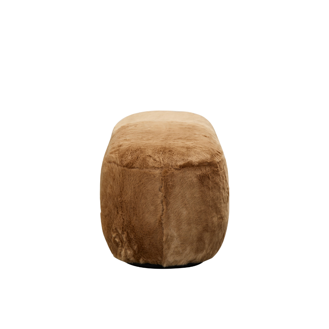 Glamour Long Oval Ottoman - Caramel Faux Fur BUBULAND HOME