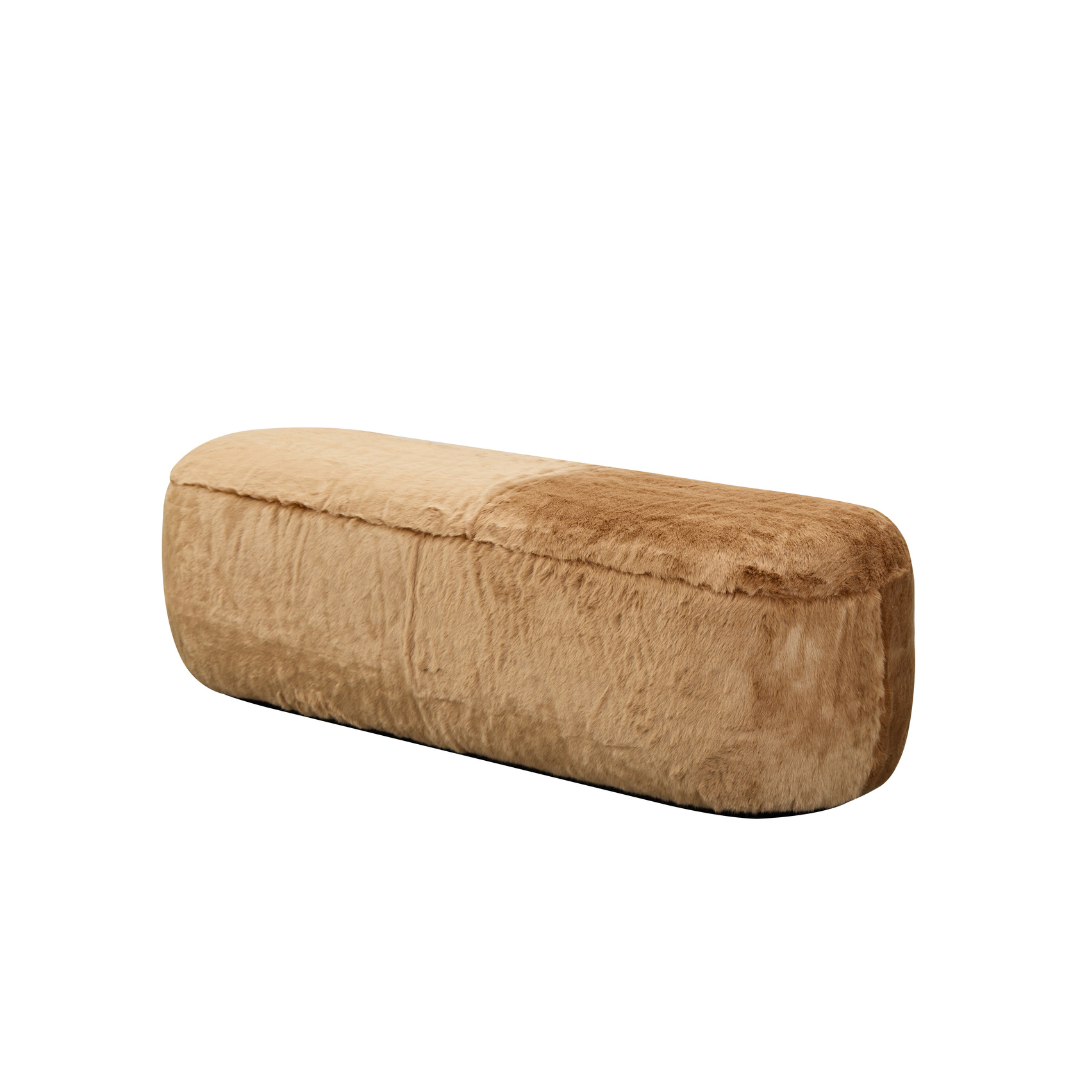 Glamour Long Oval Ottoman - Caramel Faux Fur BUBULAND HOME