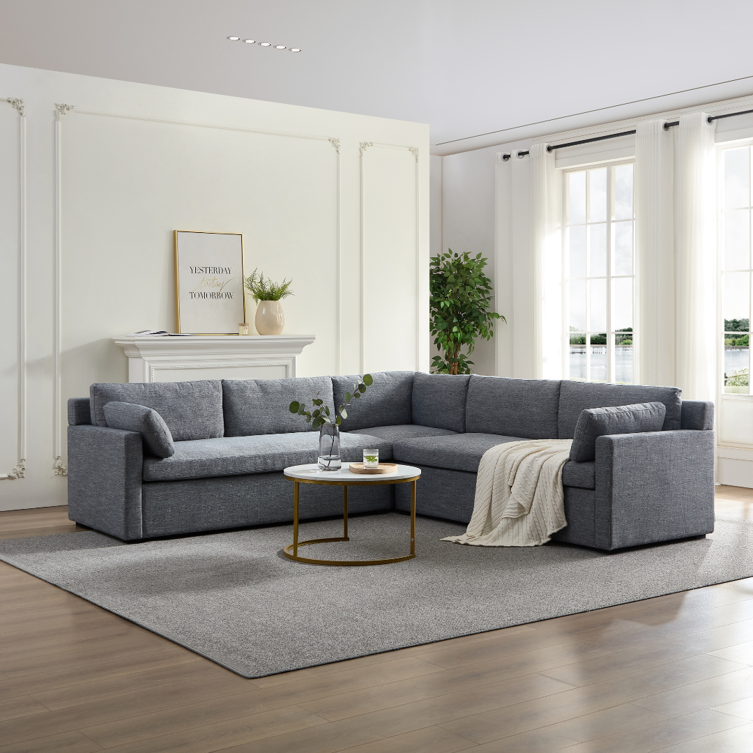 Hamilton L-Shaped Modular Sofa - Navy & Grey Weave - sofa 3 Pieces - 5 Seater (Left + Right Arm + Corner Seat) / Navy and Grey Weave BUBULAND HOME