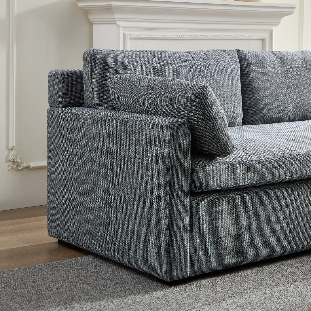 Hamilton L-Shaped Modular Sofa - Navy & Grey Weave - sofa 3 Pieces - 5 Seater (Left + Right Arm + Corner Seat) / Navy and Grey Weave BUBULAND HOME