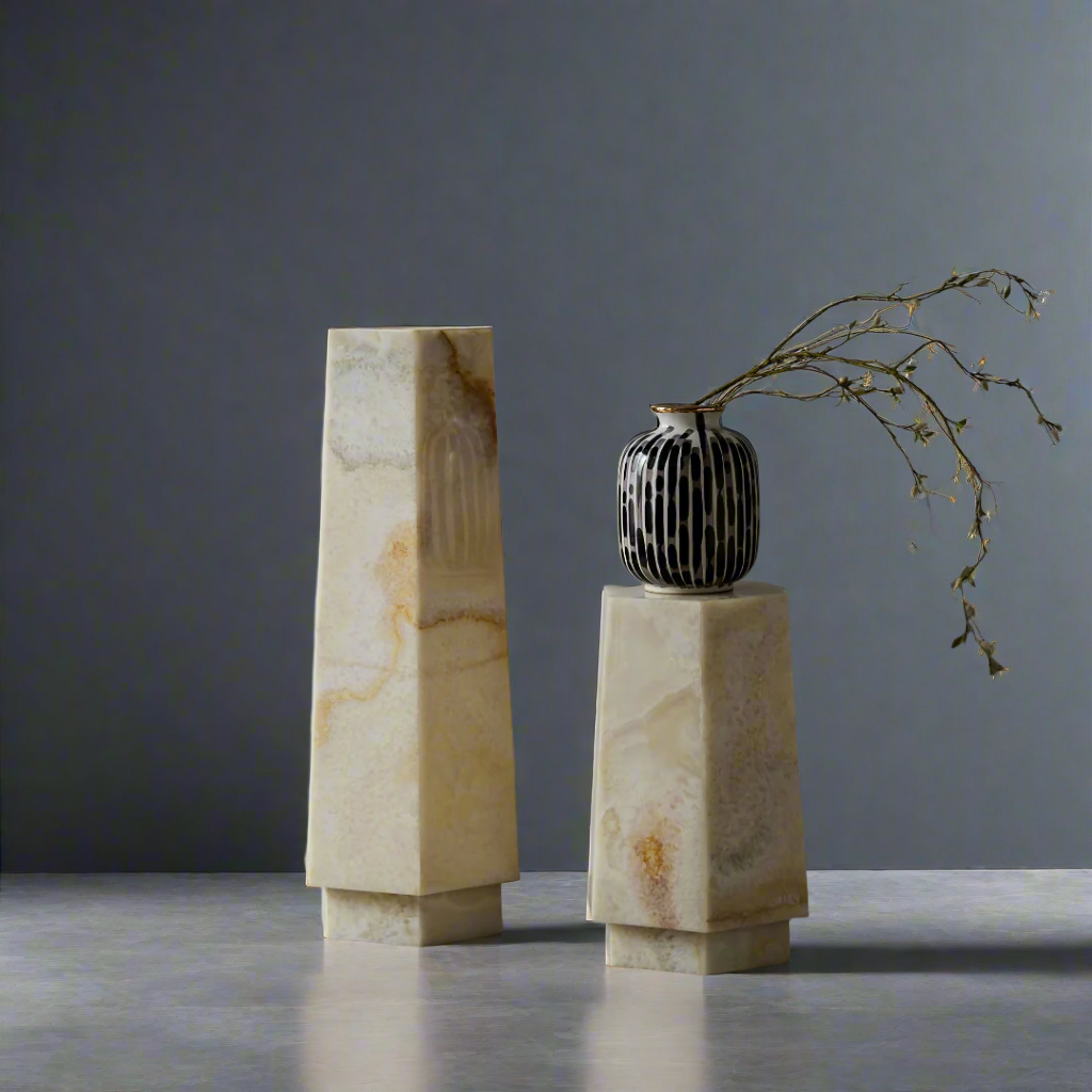Jade Hexagonal Marble Plinth - Tall BUBULAND HOME