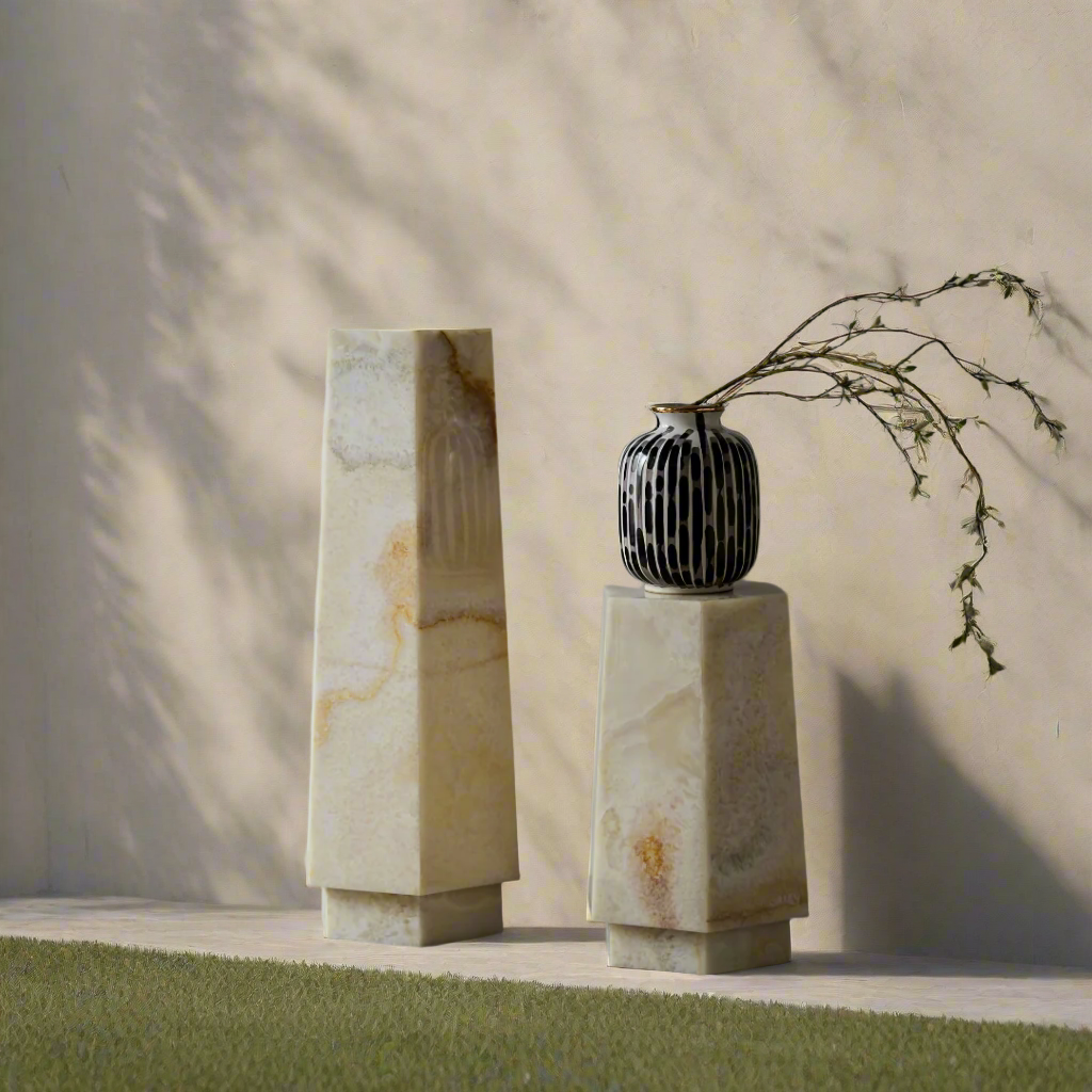 Jade Hexagonal Marble Plinth - Tall BUBULAND HOME