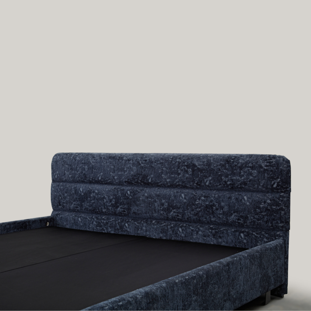 Kensington Horizontal Panelled Bed - Navy Blue Textured Fabric - Bedhead Queen / Navy Blue (Textured Fabric) BUBULAND HOME