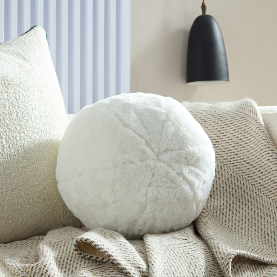 Louis Ball Cushions - Chalk White Faux Fur - Cushions 30cm Diam BUBULAND HOME
