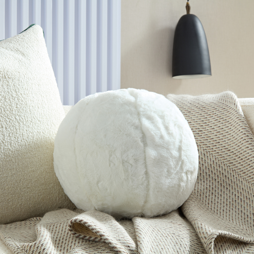 Louis Ball Cushions - Chalk White Faux Fur - BUBULAND HOME