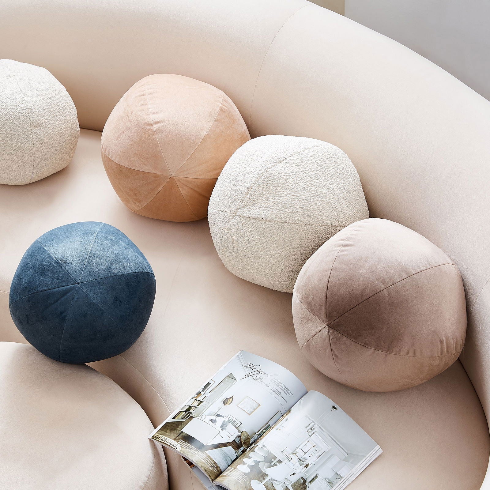 Louis Ball Cushions - Natural White Boucle - Cushions 25cm Diam BUBULAND HOME