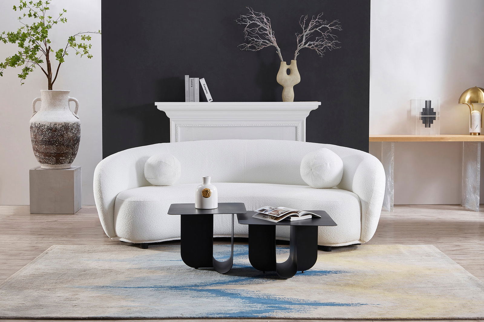 Louis Ball Cushions - Pure White Boucle - Cushions 25cm Diam BUBULAND HOME