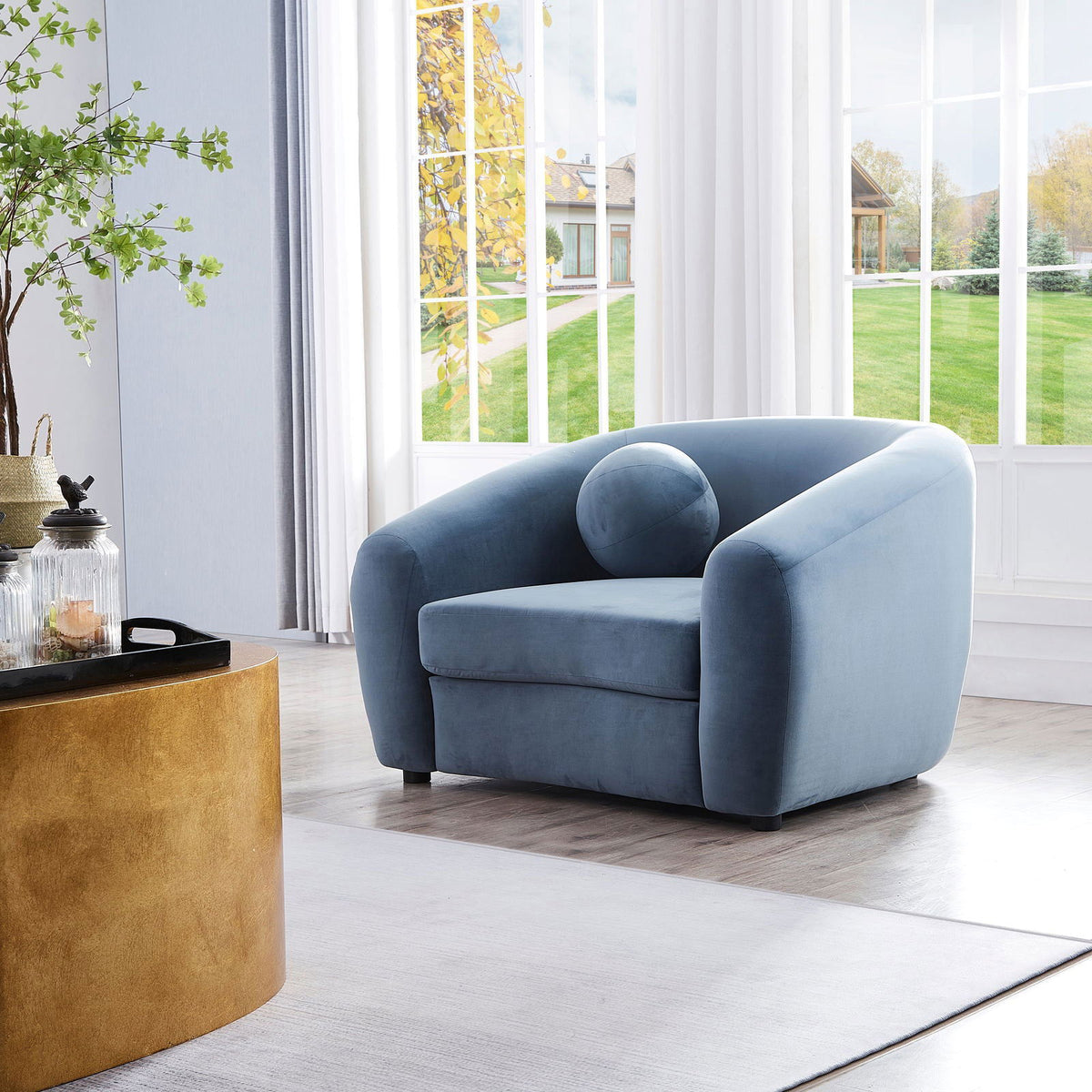 Louis Ball Cushions - Dusty Blue Velvet - Cushions 25cm Diam BUBULAND HOME