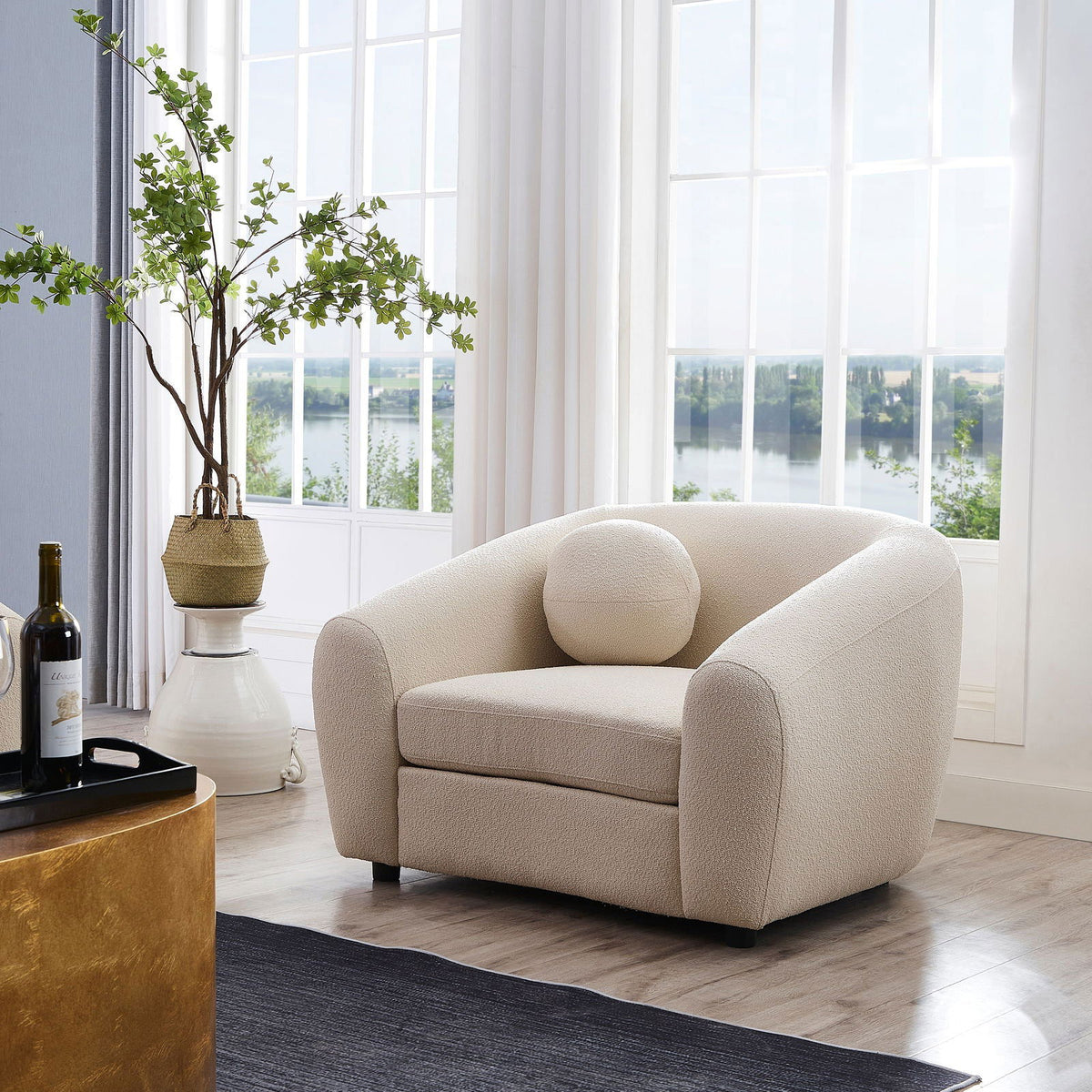 Louis Boucle Occasional Chair - Natural White BUBULAND HOME