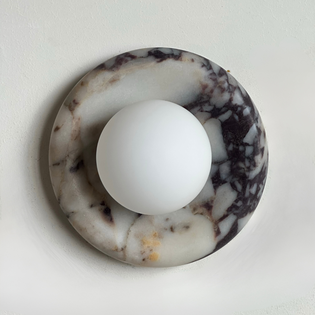Luna Sconce Wall Light - Calacatta Viola Marble Curved Plate 20cm BUBULAND HOME