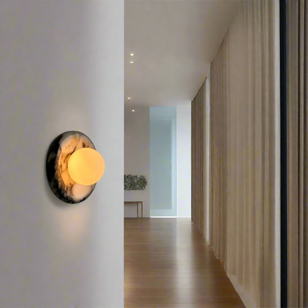 Luna Sconce Wall Light - Calacatta Viola Marble Curved Plate 20cm BUBULAND HOME