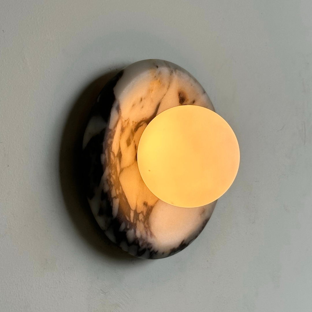 Luna Sconce Wall Light - Calacatta Viola Marble Curved Plate 20cm BUBULAND HOME