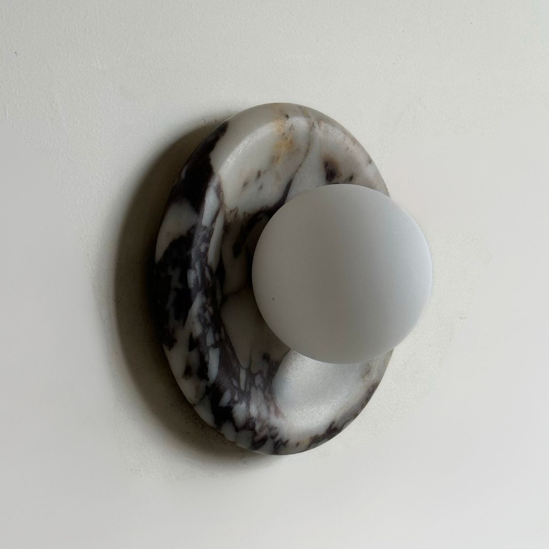 Luna Sconce Wall Light - Calacatta Viola Marble Curved Plate 20cm BUBULAND HOME