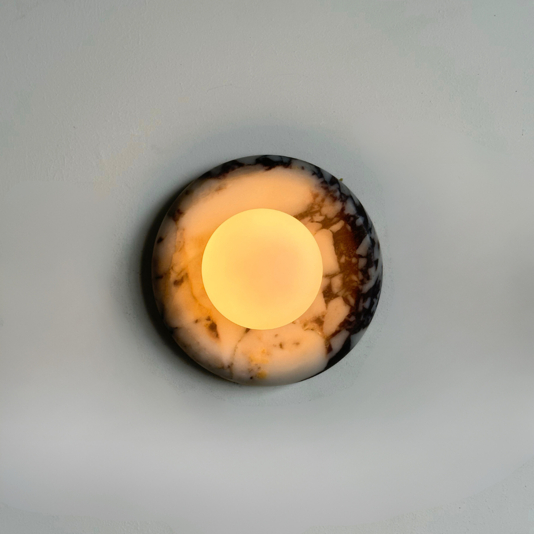 Luna Sconce Wall Light - Calacatta Viola Marble Curved Plate 20cm BUBULAND HOME
