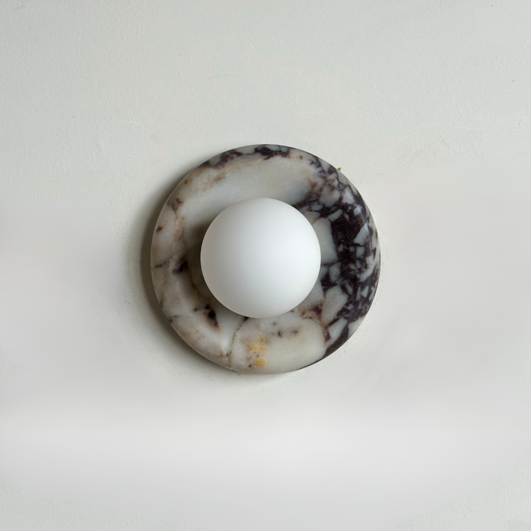Luna Sconce Wall Light - Calacatta Viola Marble Curved Plate 20cm BUBULAND HOME