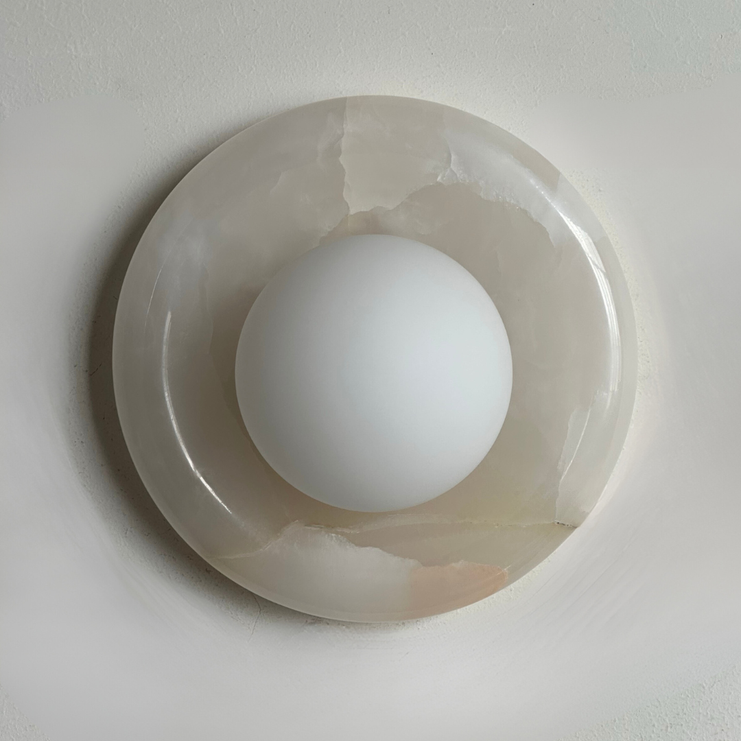 Luna Sconce Wall Light - Pearl Alabaster Marble Curved Plate 20cm BUBULAND HOME