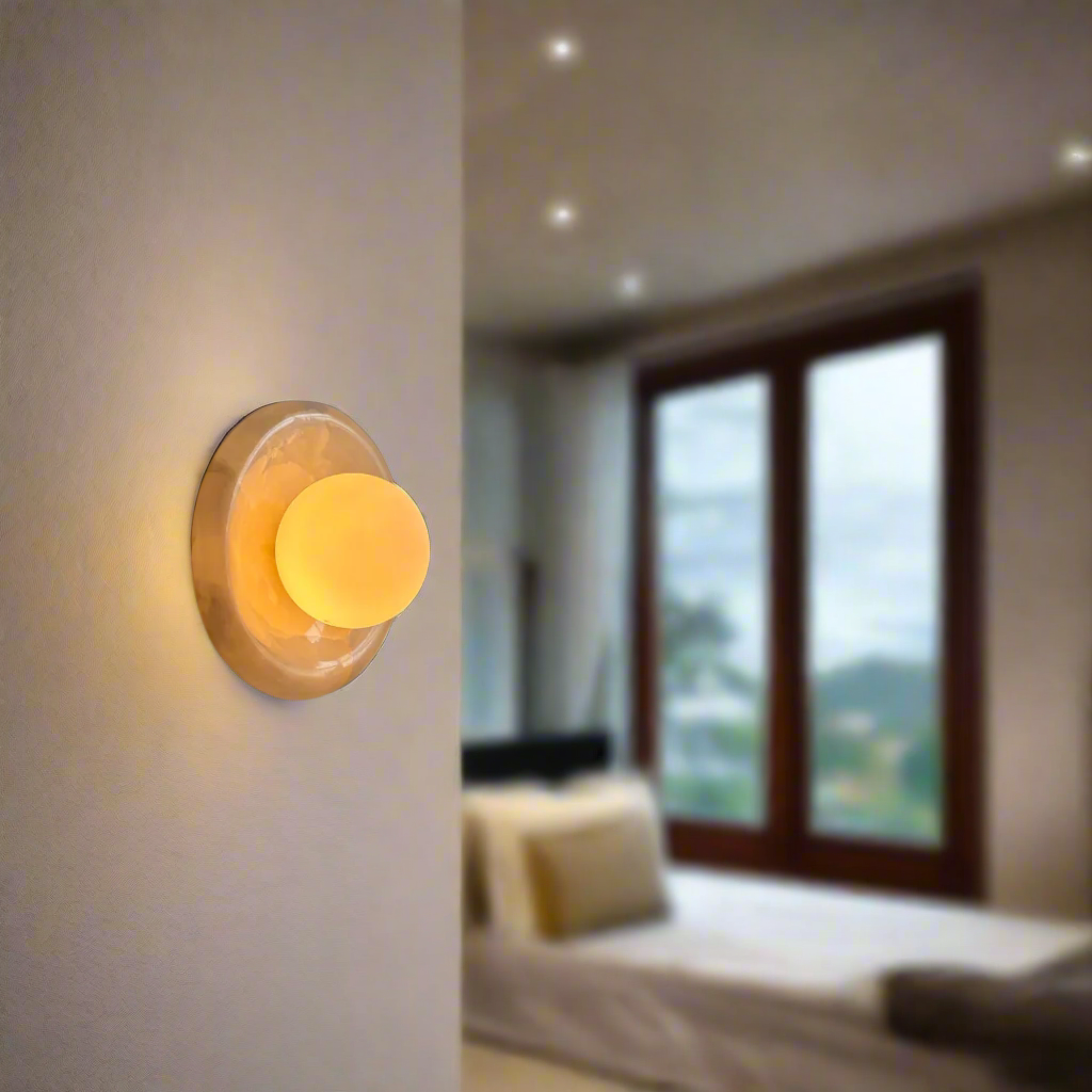 Luna Sconce Wall Light - Pearl Alabaster Marble Curved Plate 20cm BUBULAND HOME