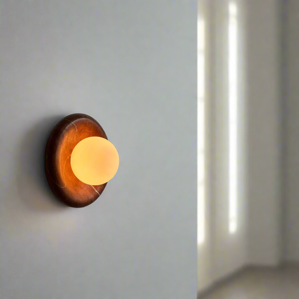 Luna Sconce Wall Light - Rojo Cehegin Red Marble Curved Plate 20cm BUBULAND HOME