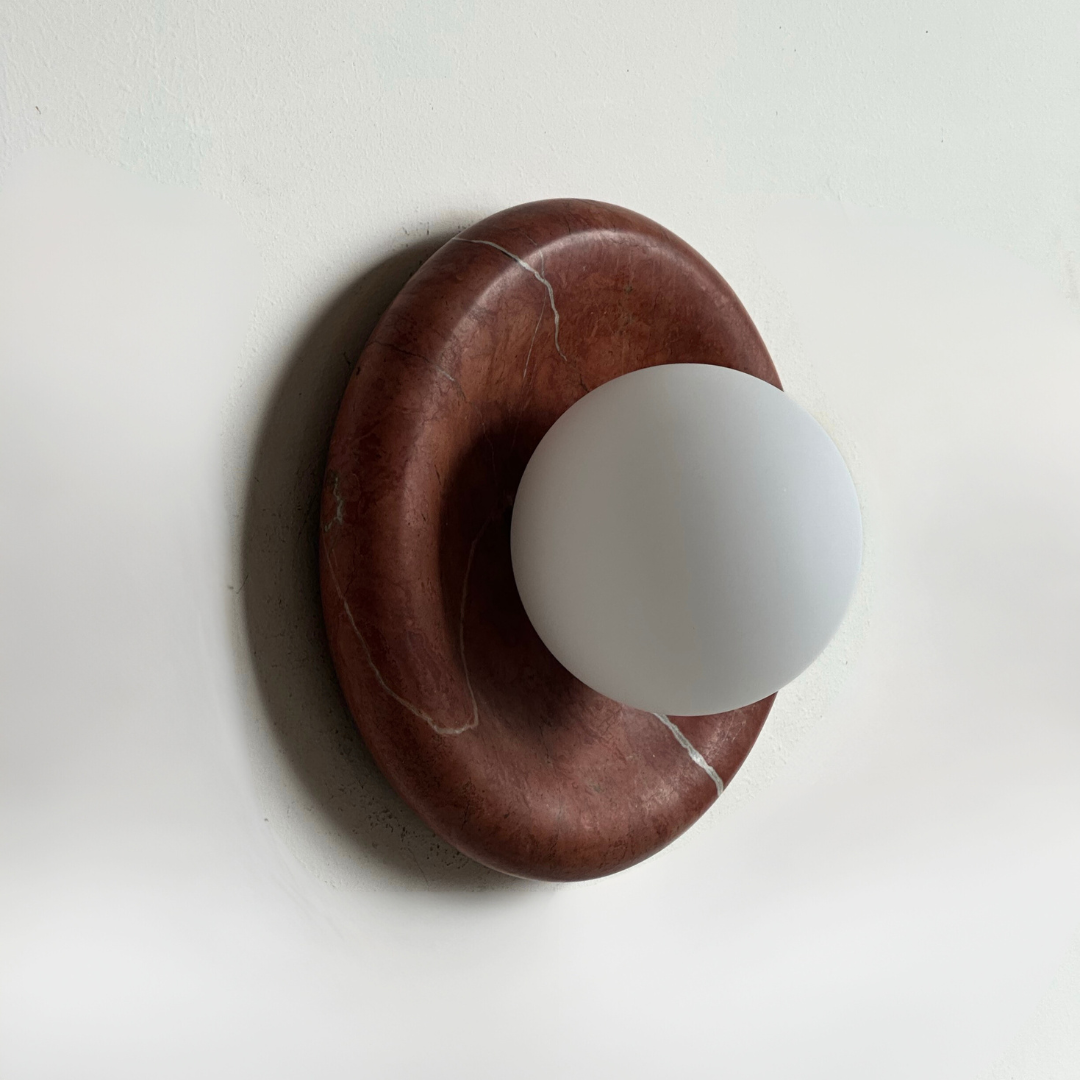 Luna Sconce Wall Light - Rojo Cehegin Red Marble Curved Plate 20cm BUBULAND HOME