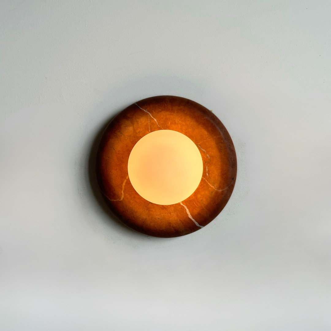 Luna Sconce Wall Light - Rojo Cehegin Red Marble Curved Plate 20cm BUBULAND HOME