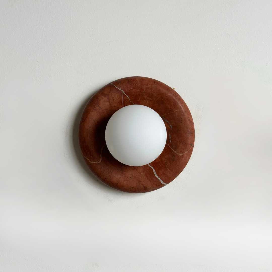 Luna Sconce Wall Light - Rojo Cehegin Red Marble Curved Plate 20cm BUBULAND HOME
