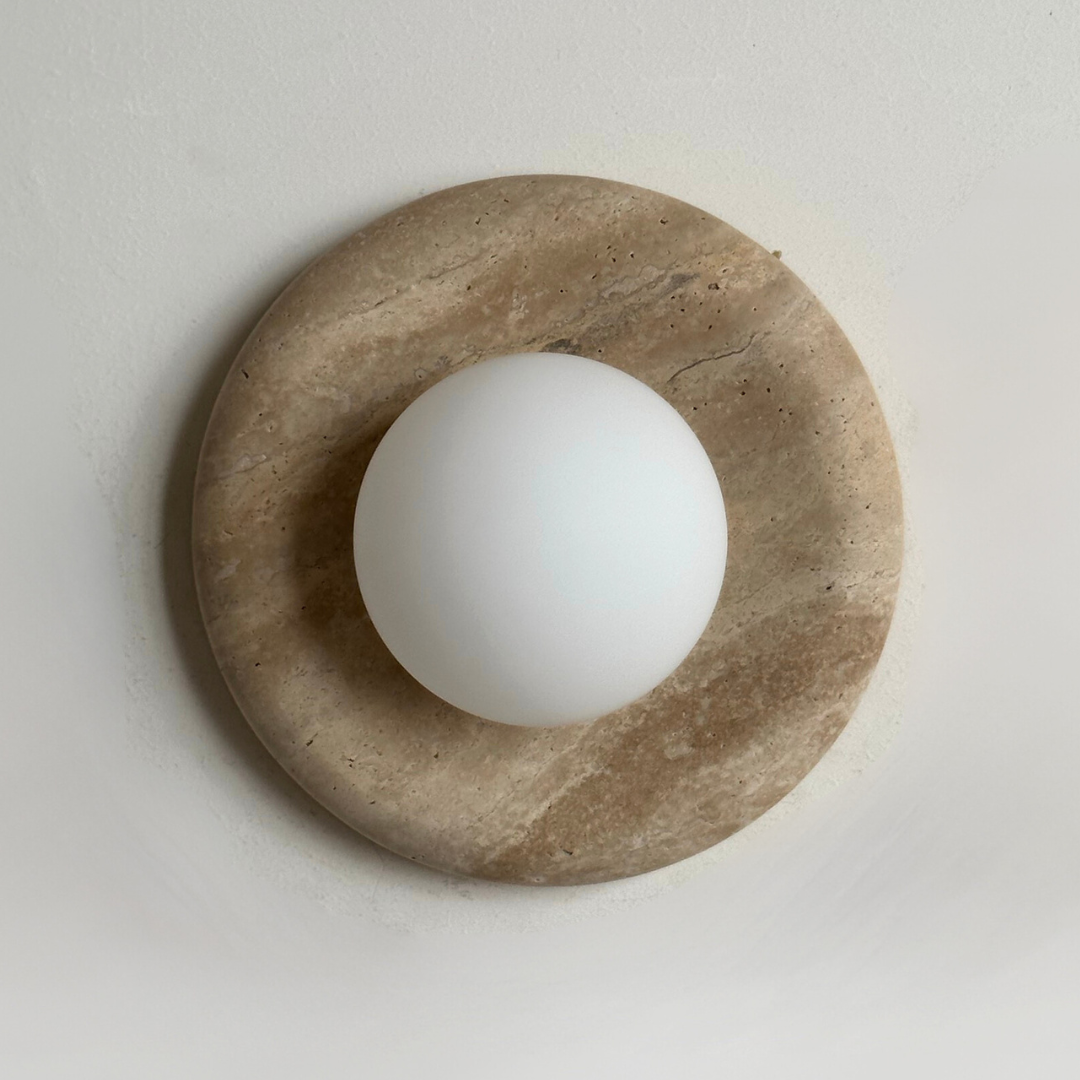 Luna Sconce Wall Light - Travertine Curved Plate 20cm - Lamps Default Title BUBULAND HOME