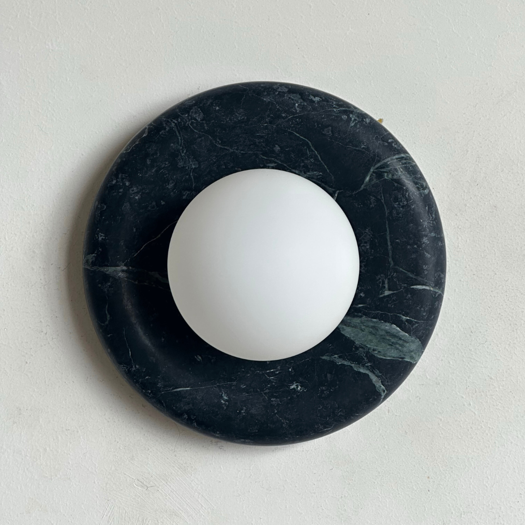 Luna Sconce Wall Light - Verde Green Marble Curved Plate 20cm BUBULAND HOME