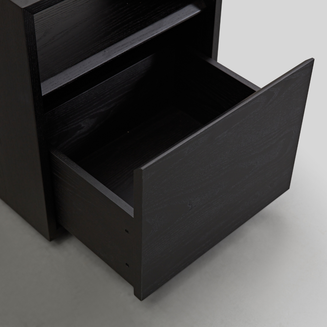 Marro Black Timber Side Table with Brown/Grey Marble Top BUBULAND HOME