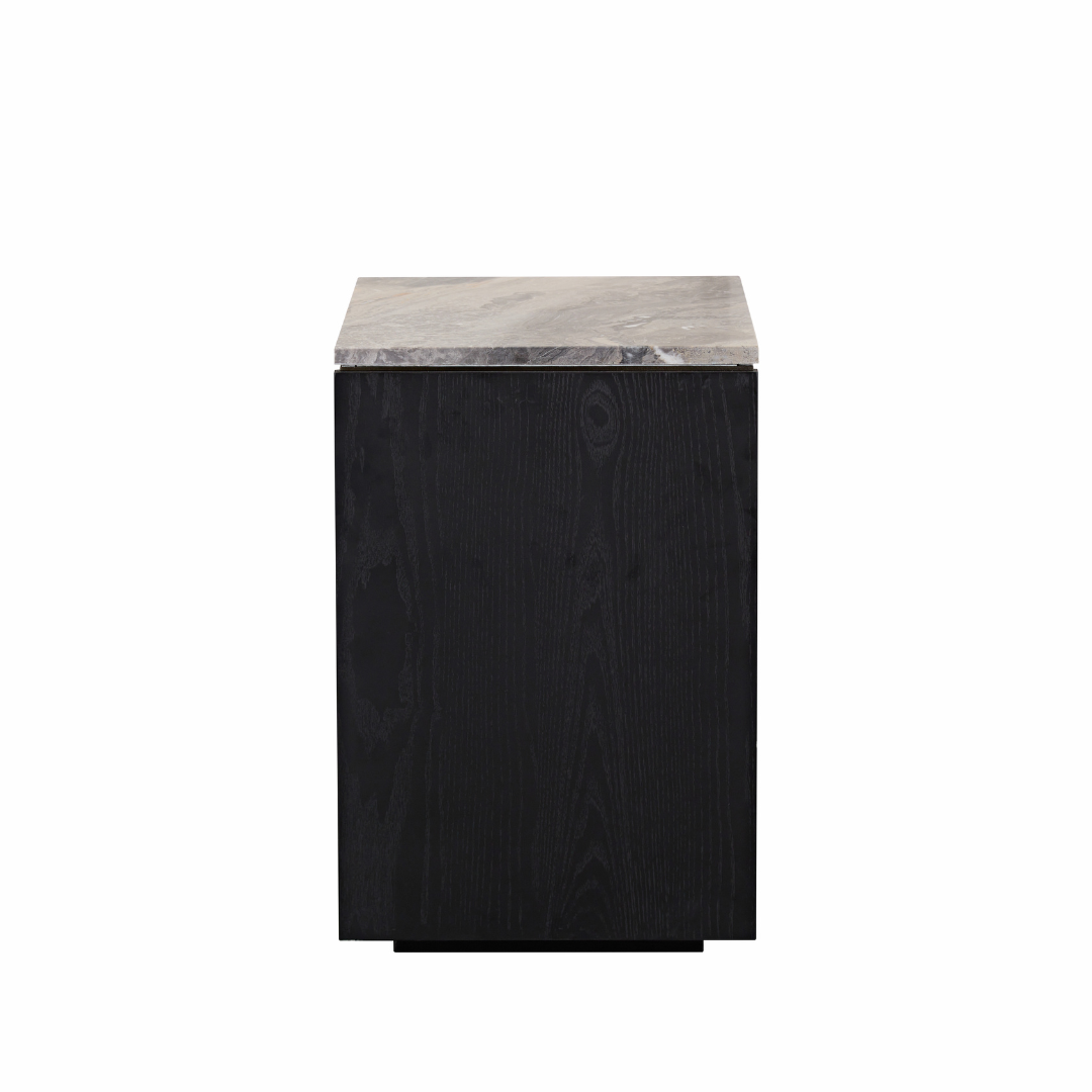Marro Black Timber Side Table with Brown/Grey Marble Top BUBULAND HOME