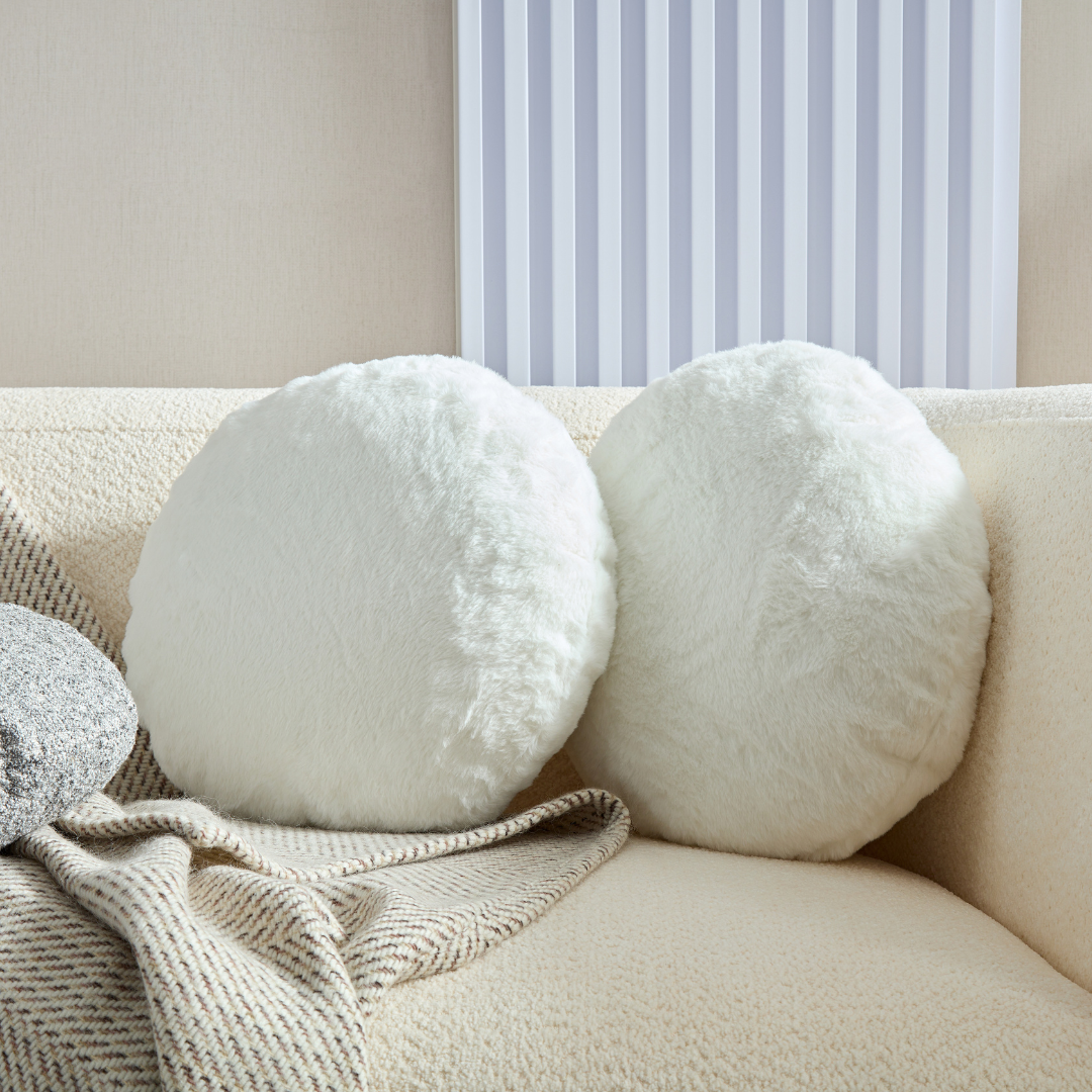 Moon White Faux Fur Cushion - Flat Round - Cushions White BUBULAND HOME