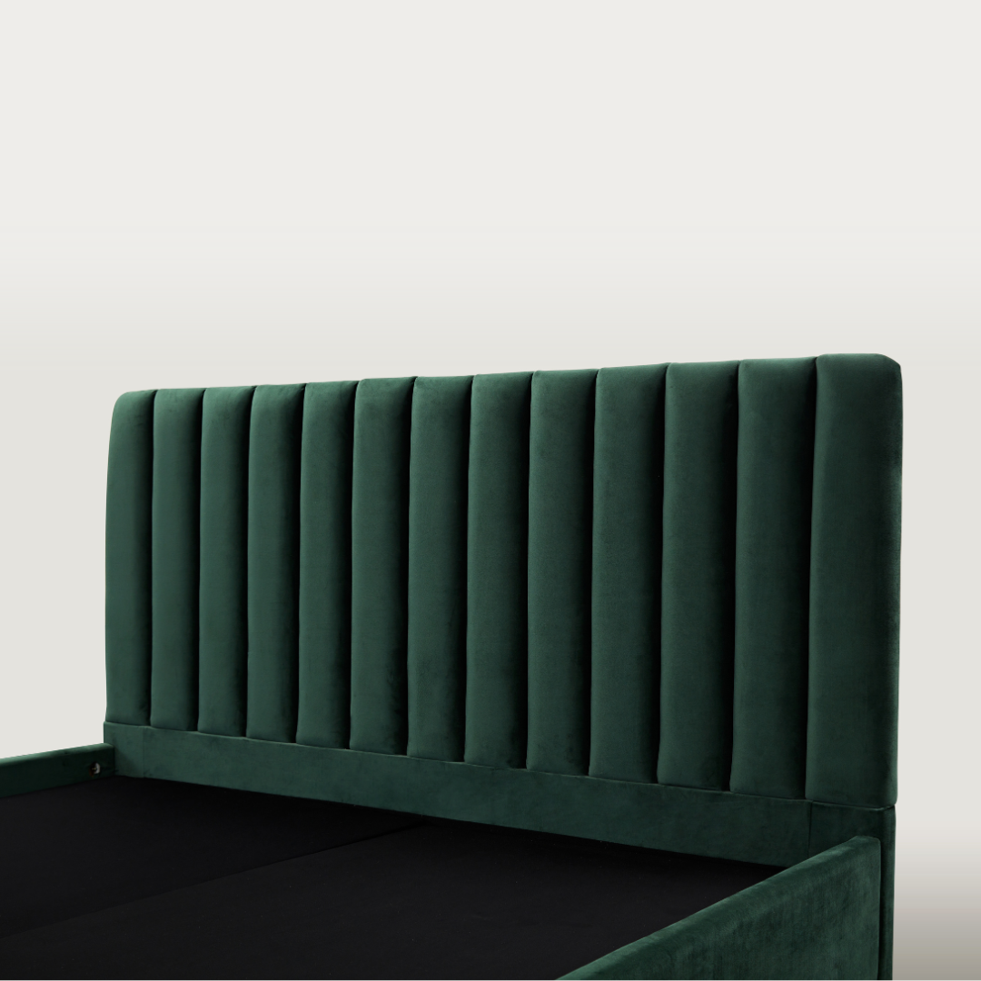 Paddington Vertical Panelled Bed - Green Velvet BUBULAND HOME