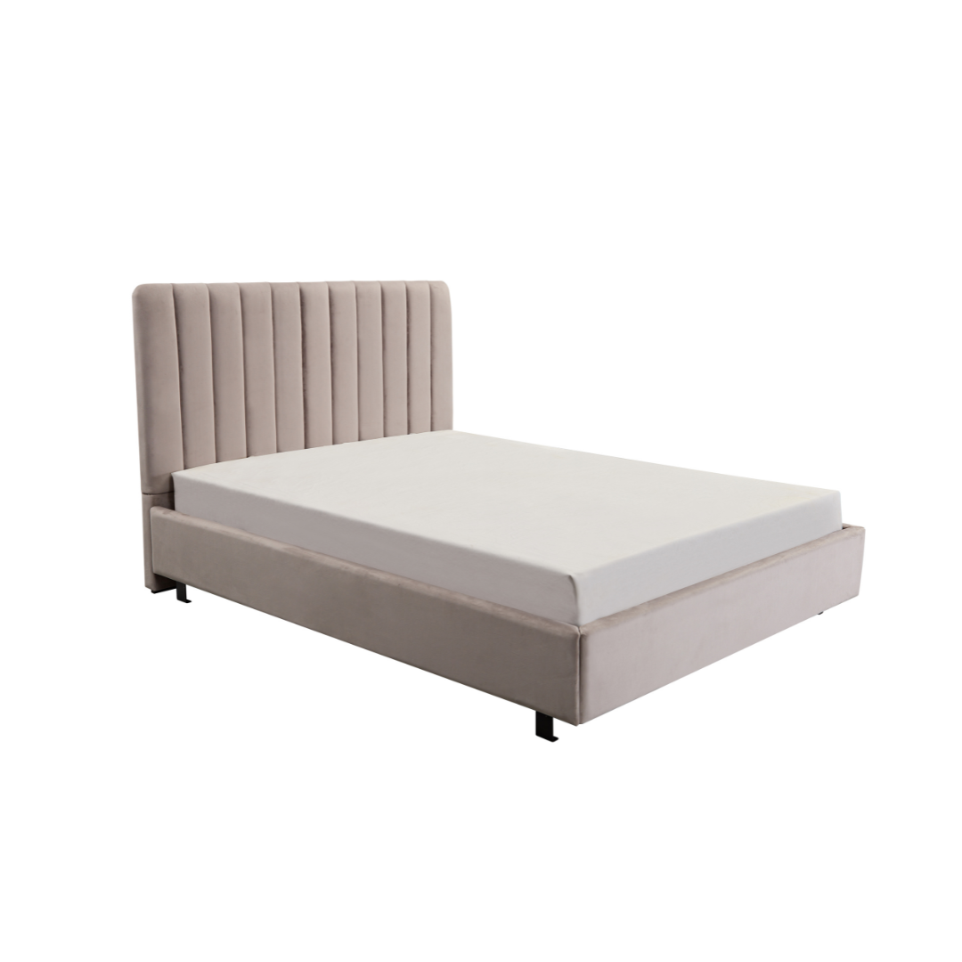 Paddington Vertical Panelled Bed - Light Grey Velvet - Bedhead Queen / Light Grey BUBULAND HOME