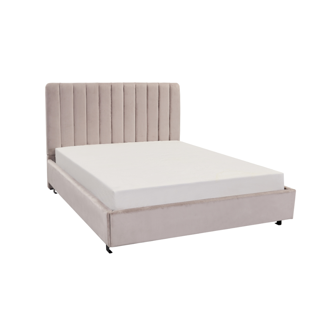 Paddington Vertical Panelled Bed - Light Grey Velvet - Bedhead Queen / Light Grey BUBULAND HOME