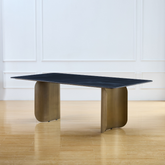 Pierre Sintered Stone & Brass Dining Table - Grey & Brass - Kitchen & Dining Room Tables Default Title BUBULAND HOME