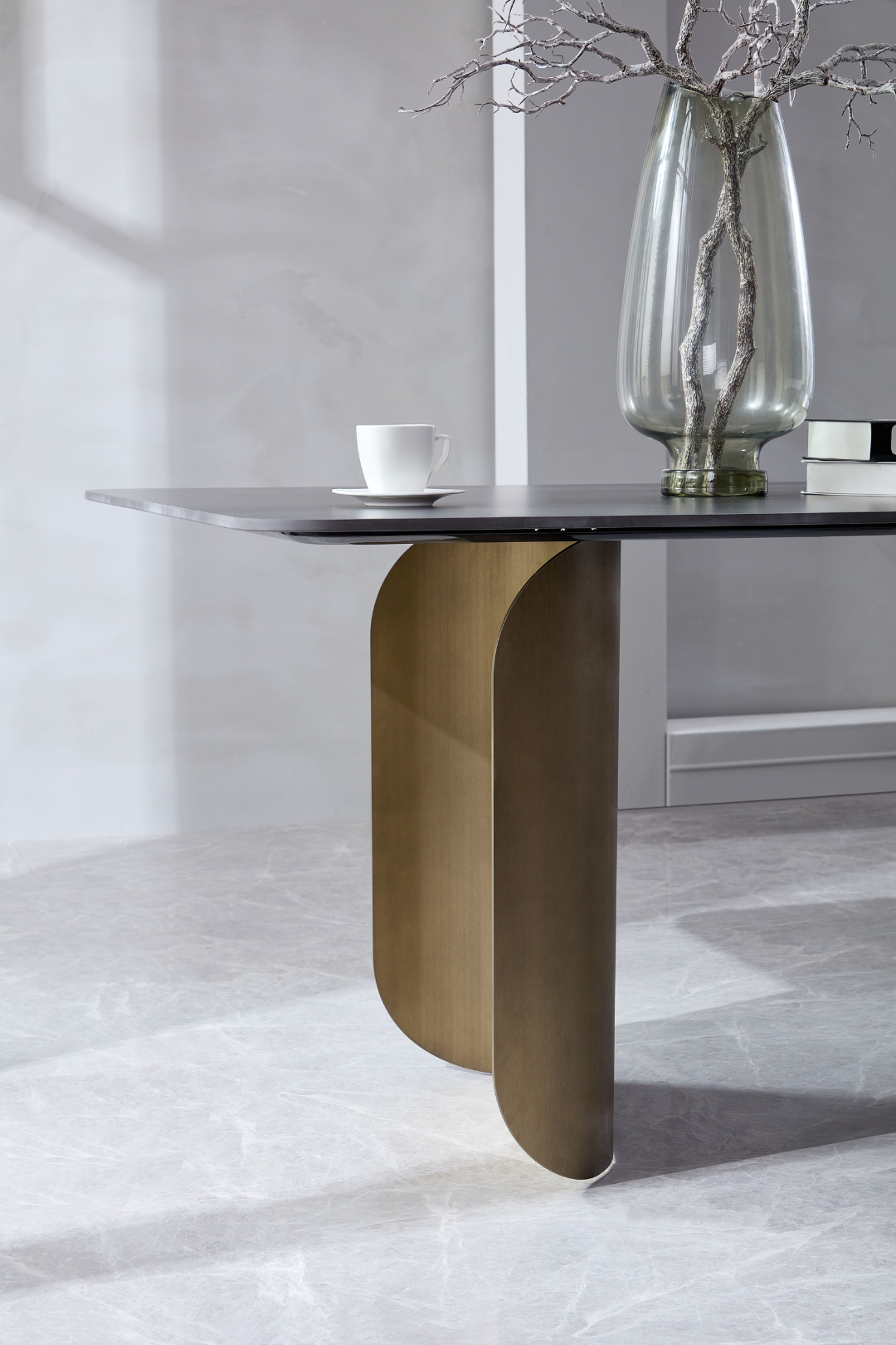 Pierre Sintered Stone & Brass Dining Table - Grey & Brass - Kitchen & Dining Room Tables Default Title BUBULAND HOME