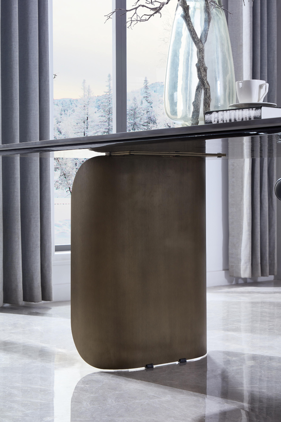 Pierre Sintered Stone & Brass Dining Table - Grey & Brass - Kitchen & Dining Room Tables Default Title BUBULAND HOME