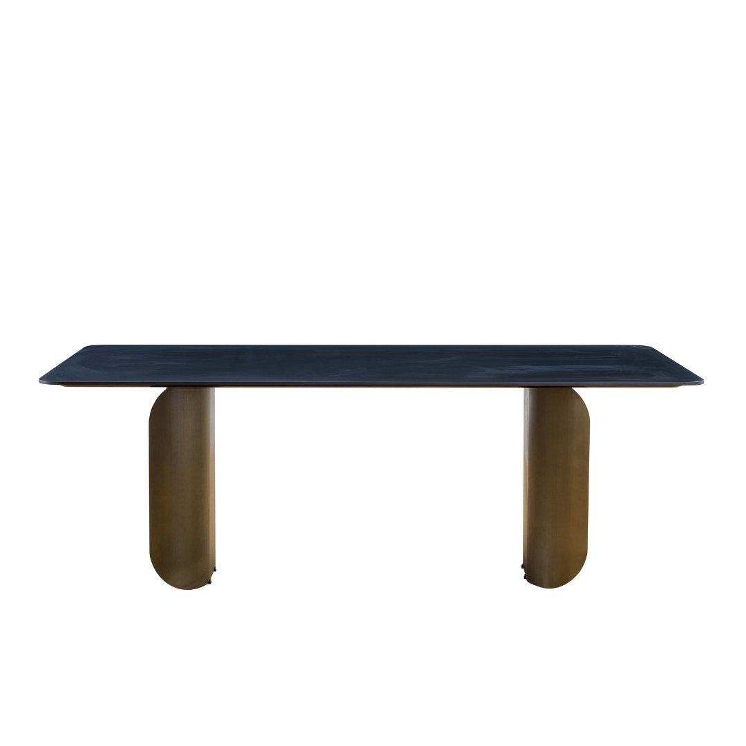 Pierre Sintered Stone & Brass Dining Table - Grey & Brass - Kitchen & Dining Room Tables Default Title BUBULAND HOME