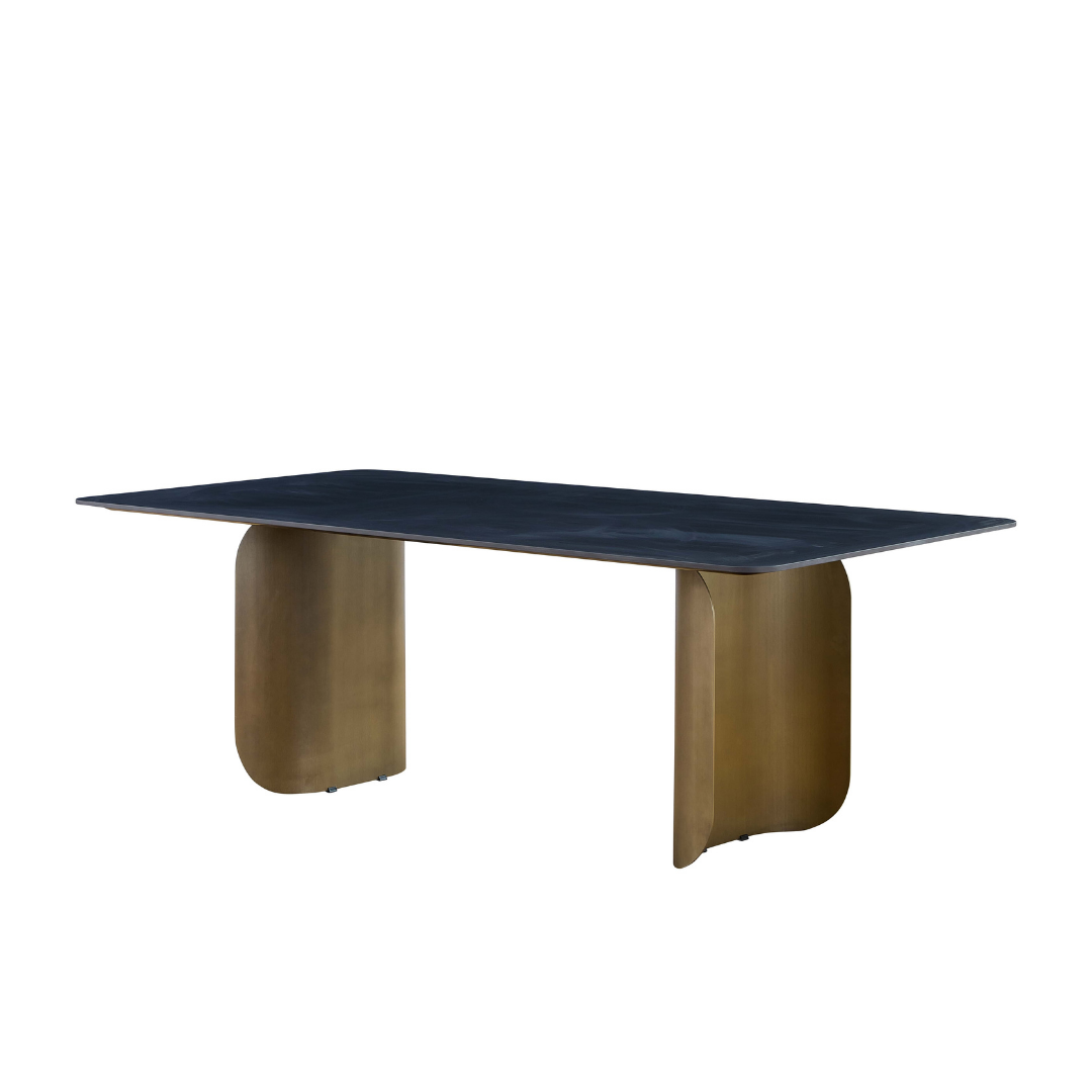 Pierre Sintered Stone & Brass Dining Table - Grey & Brass - Kitchen & Dining Room Tables Default Title BUBULAND HOME