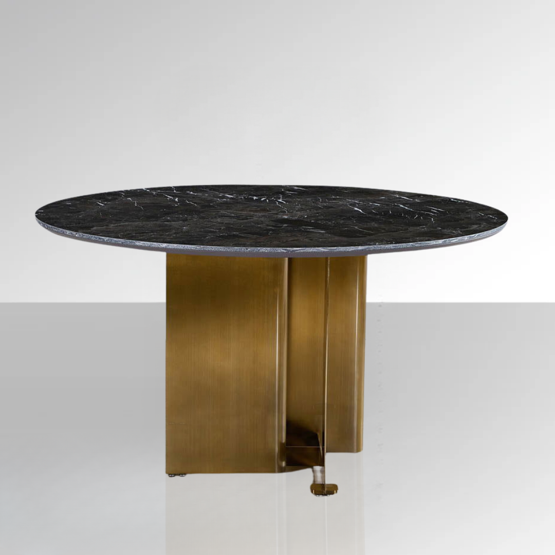 Buxton Sintered Stone & Brass Dining Table - Grey & Brass BUBULAND HOME