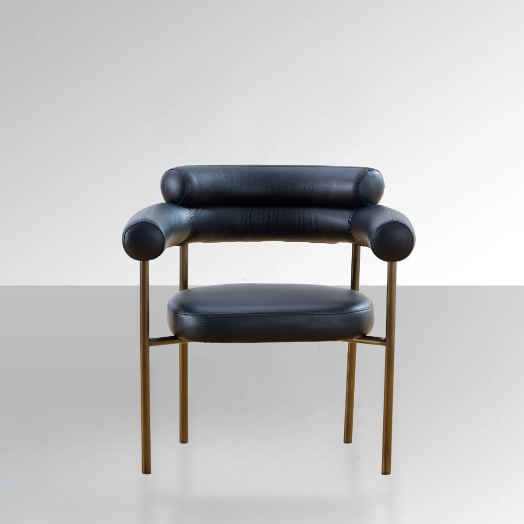 Cassandra Dining Chair - Black Vegan Leather & Brass BUBULAND HOME