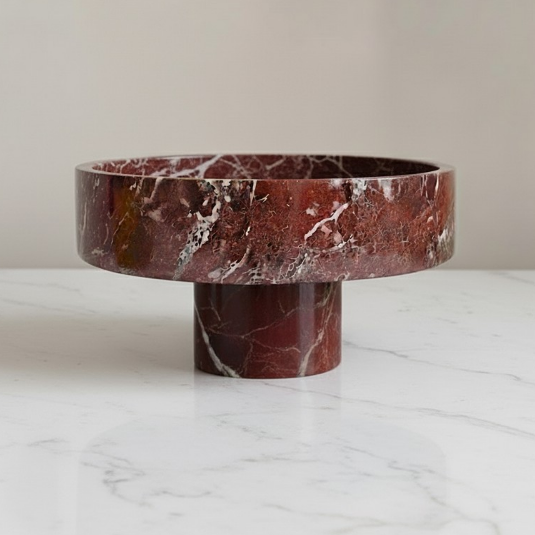 Vera Rosso Fruit Bowl Marble Sculpture